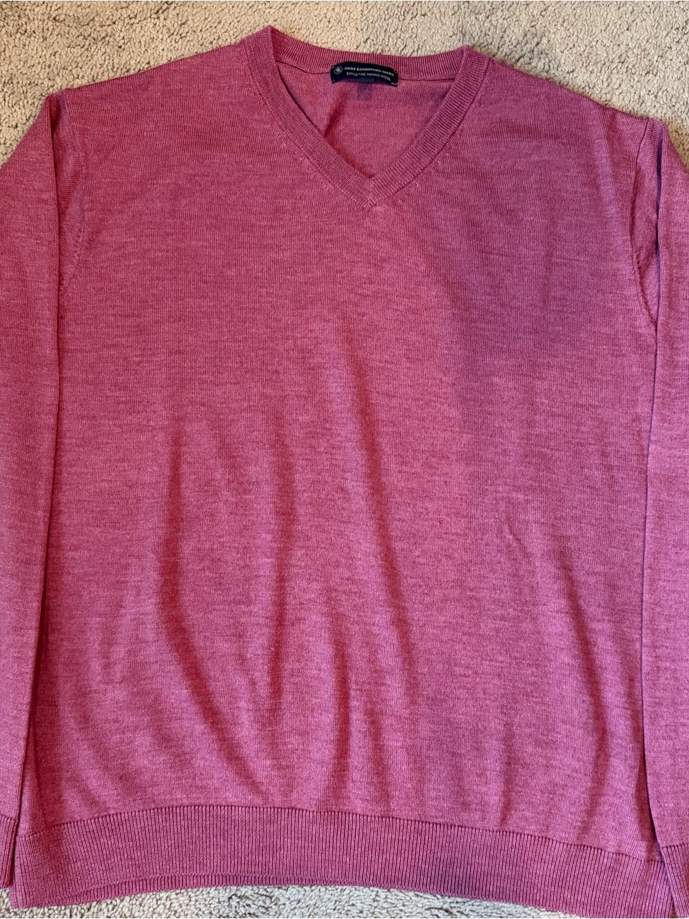 Hart Schaffner Marx V-Neck Sweater in Heather Rose Merino Wool